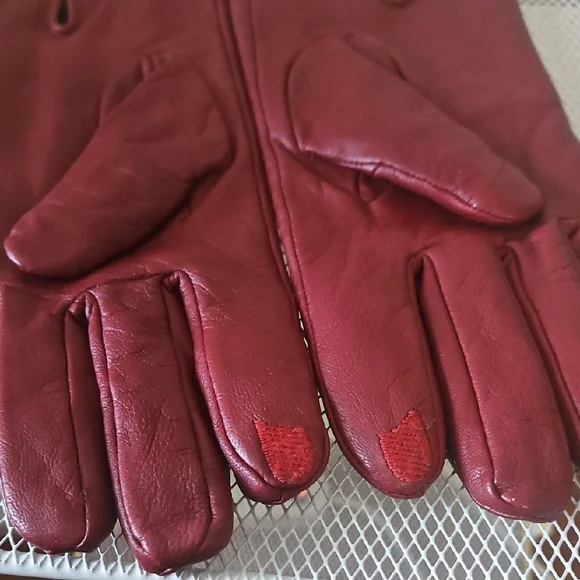 Isotoner Burgundy Genuine Leather Gloves Size L - Picture 4 of 11